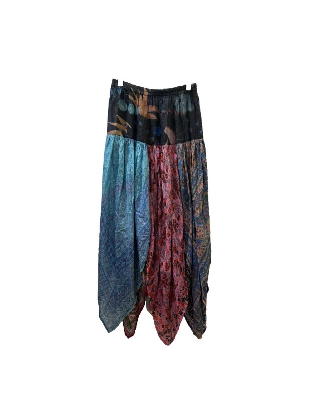Multicolor Paisley Patchwork boho fairy Handkerchief Long Skirt Pull On Elastic